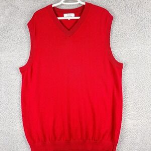 Turnbury Sweater Vest Mens XLT Tall Red Extra‎ Fine Merino Wool V Neck Pullover